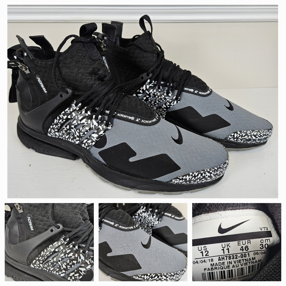Nike x Acronym  Air Presto Utility Mid Cool Gray Acrnm Size 12